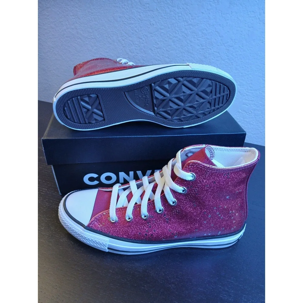Converse Chuck Taylor All Star Hi Glitter Star Sporty Berry Pink Big Kid 4.5 NEW